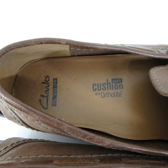 Clarks Collection Cushion Ortholite Brown Leather Loafers Slip On Dress Shoes 11 main image 5